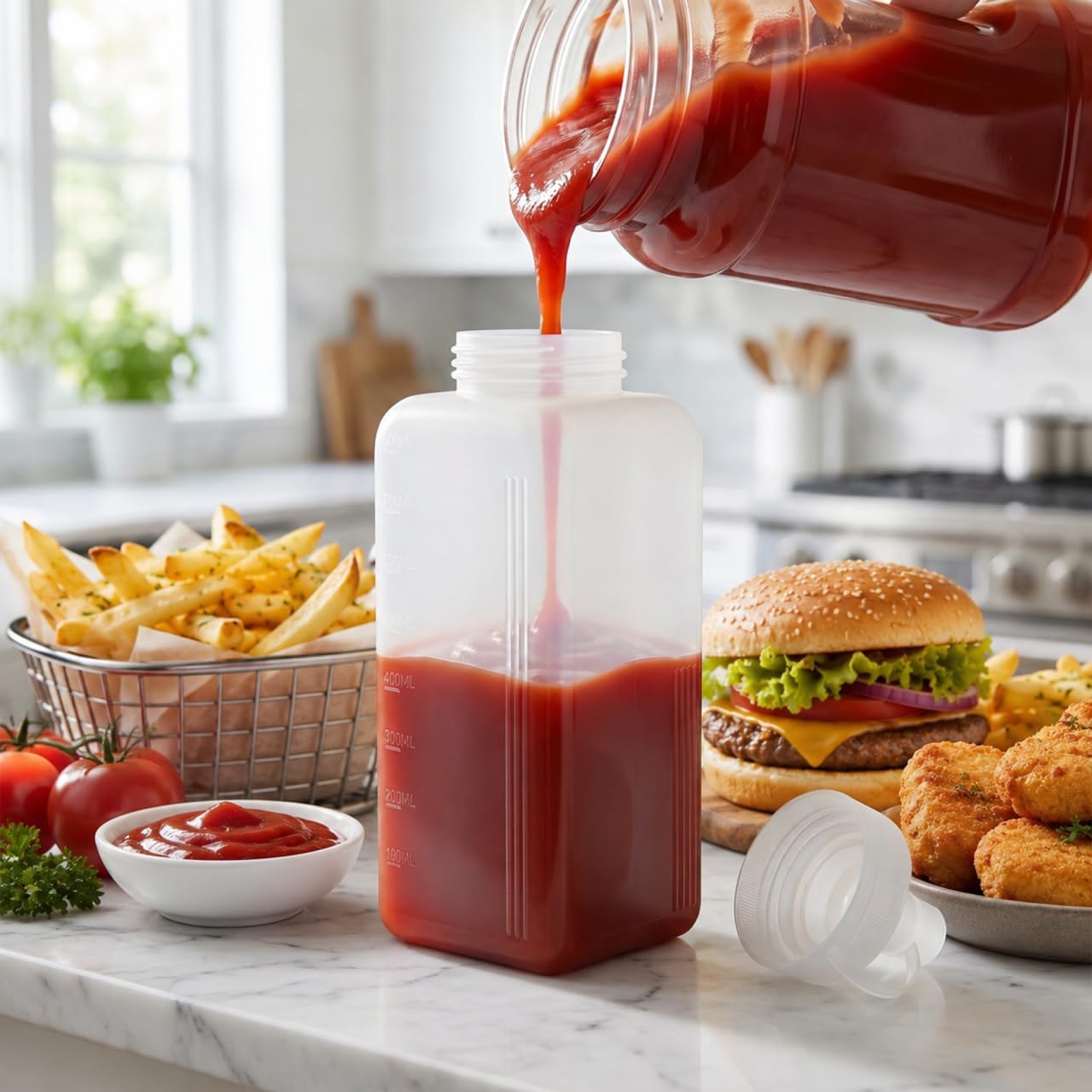 VOSAREA 2 pack Condiment Squeeze Bottles 27 oz Plastic Sauce Dispensers with Tight Sealing Cap for Ketchup Mustard Salad Dressing Hot Sauce and Oil for Home Kitchen Bbq Picnic