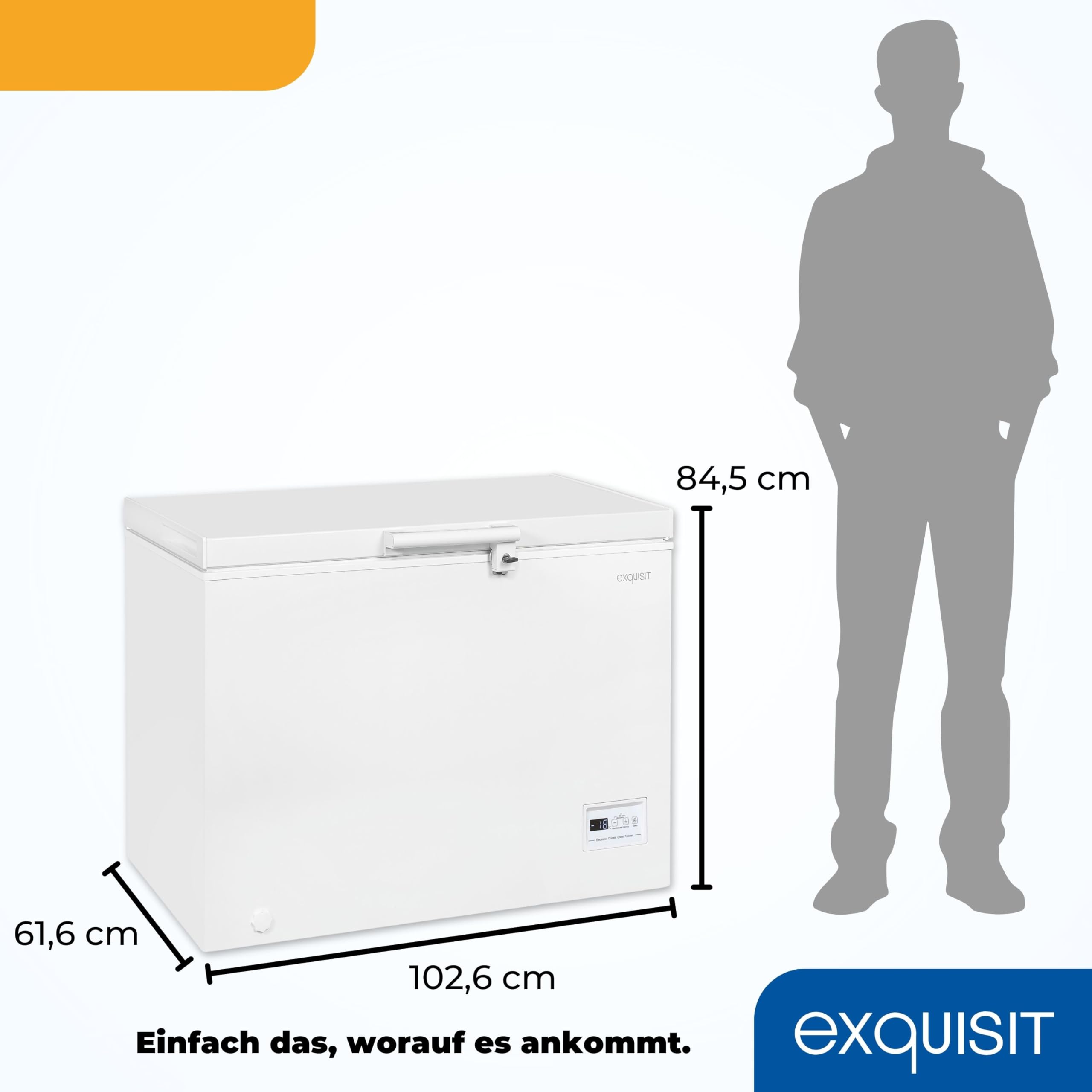 Exquisit GT200-HE-041C Gefriertruhe 198 L Weiss Energieeffizienz C 4-Sterne-Gefrierfach Schnellgefrieren LED-Licht Kompakt 84,5x102,6x61,6 cm
