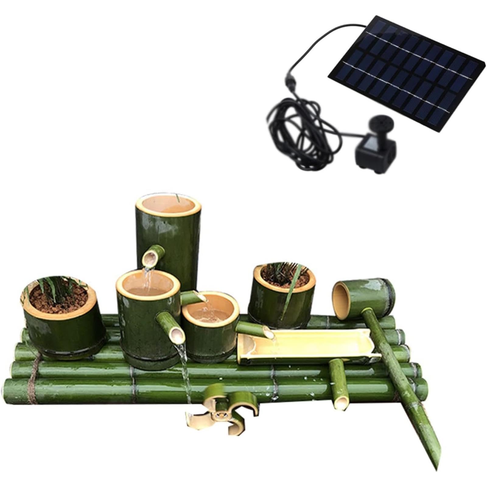 asdchZen Solar Water Fountain Pump Kit, Bamboo Water Feature, Zen Garden Bamboo Fountain, Feng Shui Outdoor Indoor Water Fountain, For Patio Backyard Yard Pond, 2,1(25cm/9.8in)