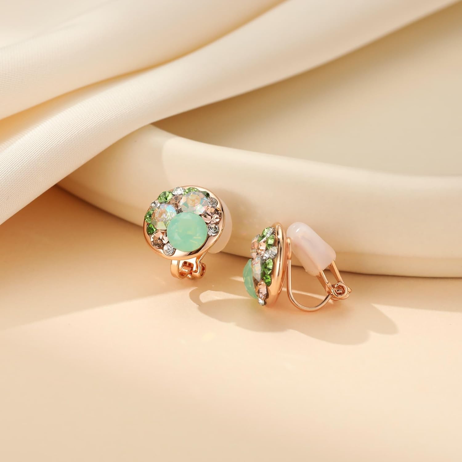 EVEVIC Austrian Crystal Multicolored Cilp On Earrings for Women 14K Gold Plated Non Pierced for Sensitive Ears Jewelry Gifts - Image 2