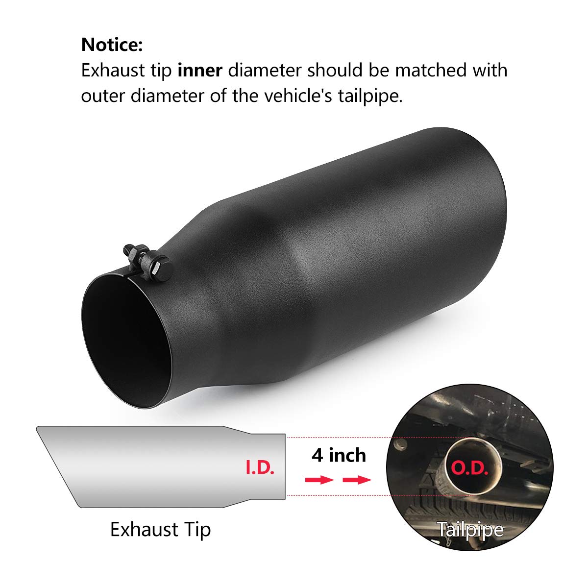 Elbow Exhaust Tip, 4 Inch Inlet, 6 Inch Outlet, 23 In Overall Length, Chrome Turn - View #3