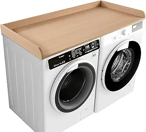 Kaboon Washer Dryer Countertop 58" x 28" Extra Large Version, Melamine Countertop with 3.5" Edge Rails, Laundry Room Organization, Light Walnut