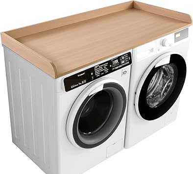 Kaboon Washer Dryer Countertop 58" x 28" Extra Large Version, Melamine Countertop with 3.5" Edge Rails, Laundry Room Organization, Light Walnut