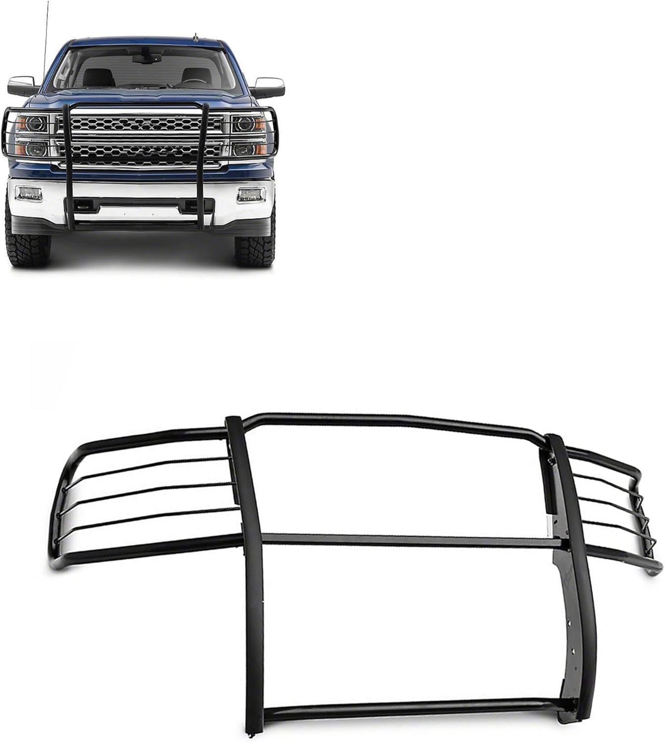 Black Horse Grille brush Bumper Guard Modular Black Compatible with 2014-2018 Chevrolet Silverado 1500-17GT27MA