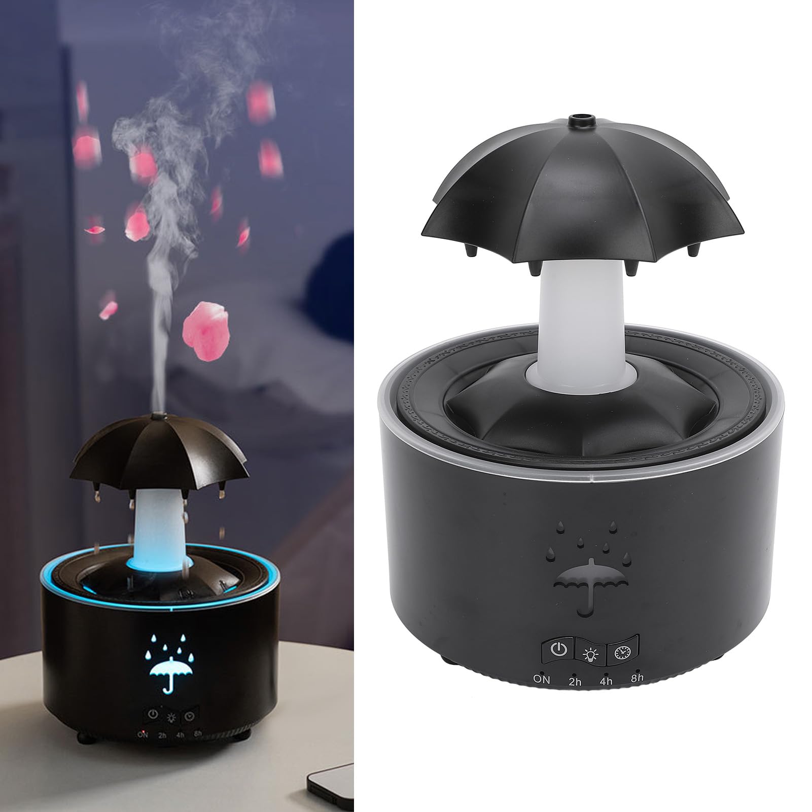 Diffusore di Aromi con Effetto Pioggia, Umidificatore e Diffusore di Oli Essenziali con Telecomando, per Casa e Ufficio