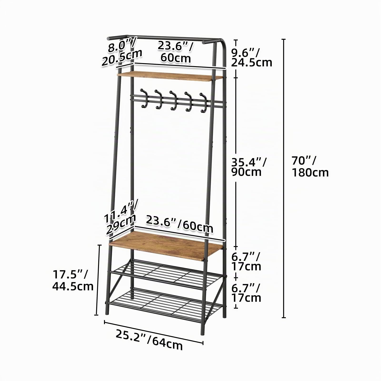 Acekool Perchero Árbol Madera‑Metal con Banco Zapatero para Recibidor