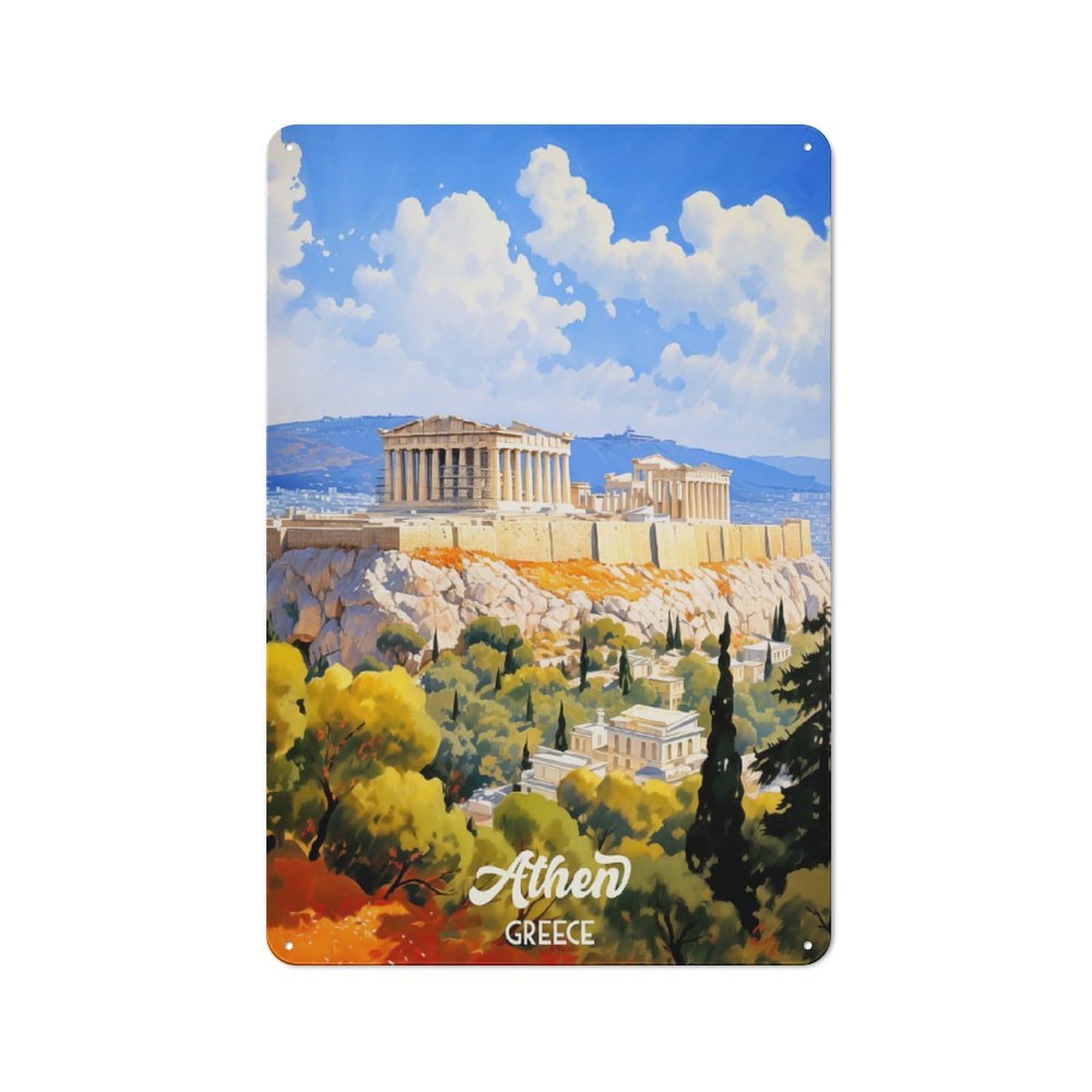 Junmoney Style-2 Athens Greece Travel (2) Creative Metal Wall Decor 30X20cm, Decorative Metal Sign For Office, Study, Studio Or Hallway