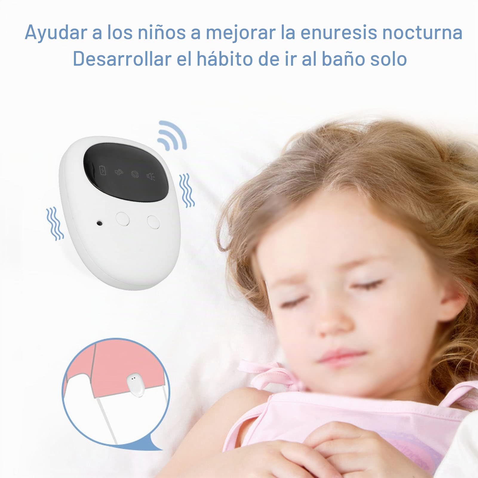 Alarma de Enuresis Inalámbrica, Recordatorio de Humedad Dividida, 3 Modos de Alarma con Sensor de Enuresis Eléctrico por Vibración de Sonido, para Niños Mayores