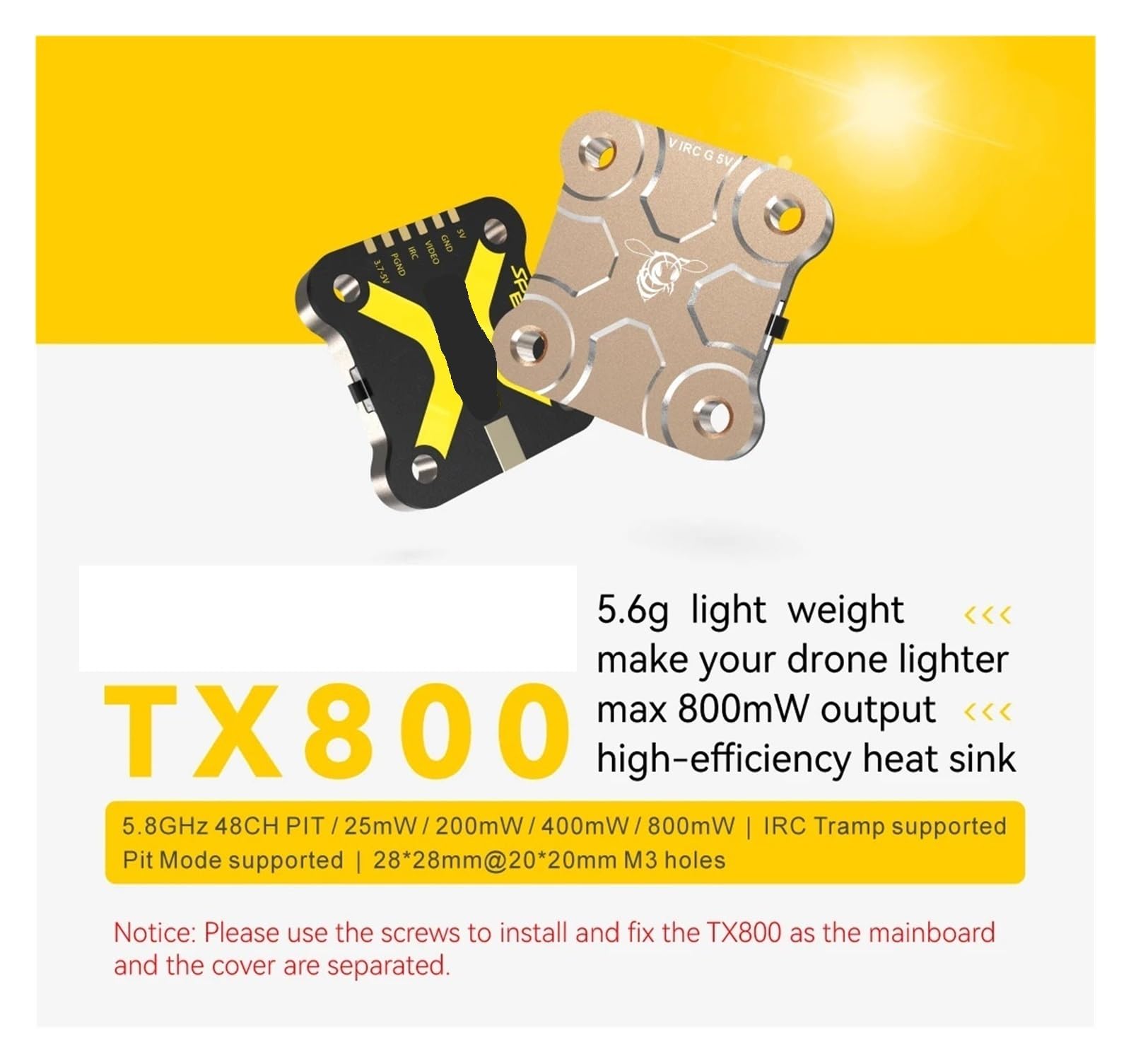 Transmisor, Compatible con SpeedyBee, TX800 VTX 5.8G 48CH PitMode 25mW 200mW 400mW 800mW Salida Soporte de Largo Alcance RC Drone