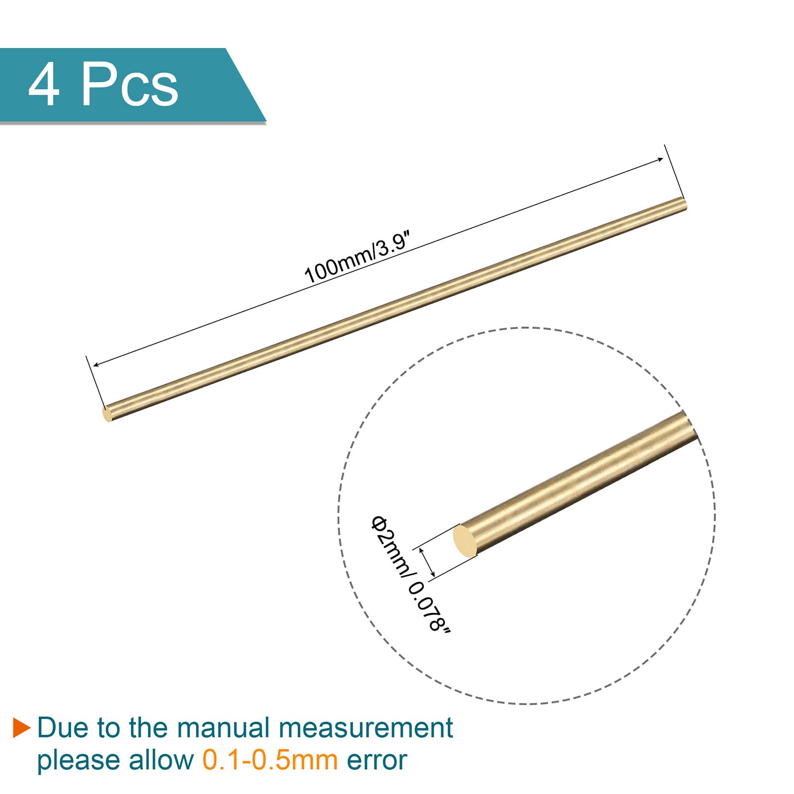 4 Aste In Ottone Massiccio 2mm X 100mm - Per Modellismo, RC E Fai Da Te - Foto 3
