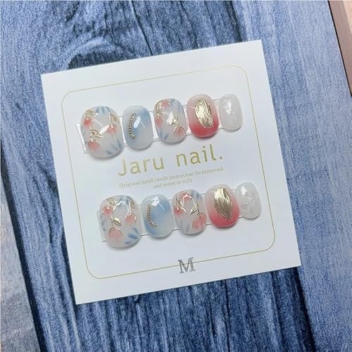 10枚入り ピンク フレンチハンドメイドネイル ショートフレンチハンドメイドネイル 女性と女の子向け ホワイトニングネイルステッカー つけ爪(439XS)