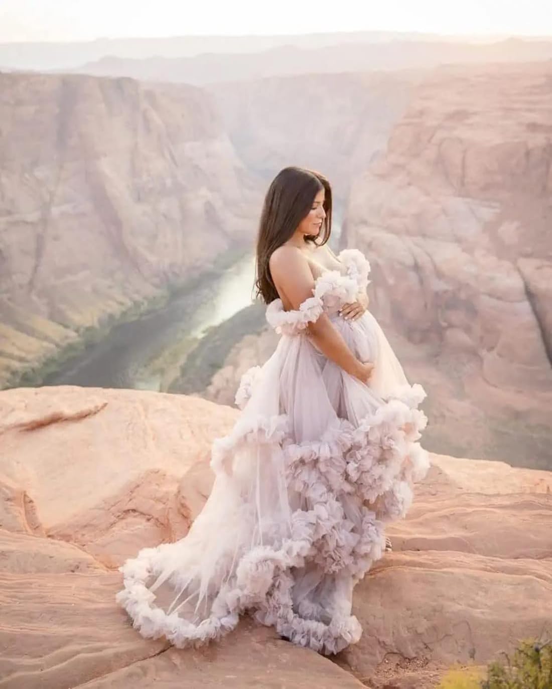 Molisa Tulle Maternity Dress for Photoshoot Puffy Ruffles Bridal Lingerie Bathgown Sheer Baby Shower Pregnancy Gowns - Image 2