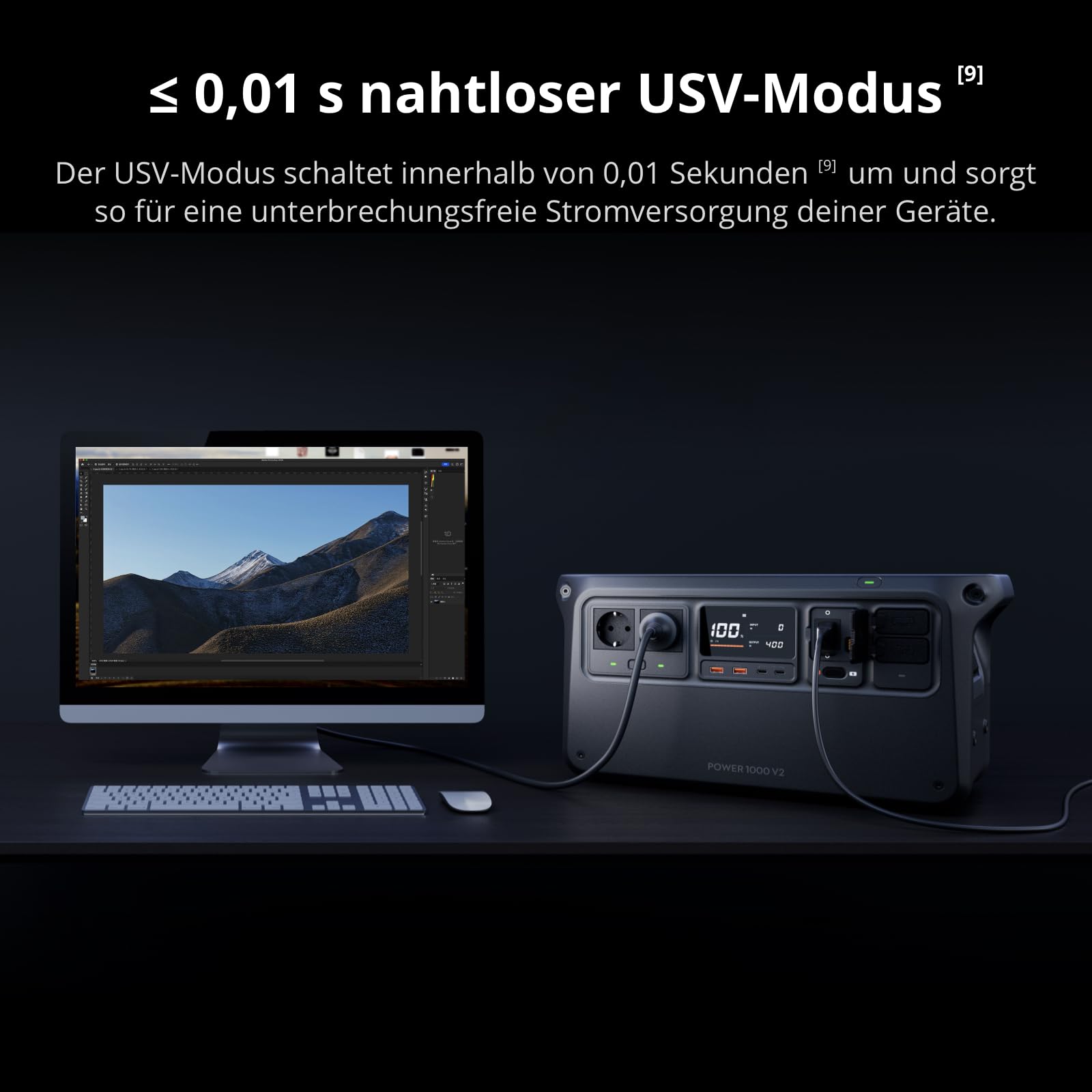 DJI Power 1000 V2 Tragbare Powerstation 1024Wh, 2600W Power Station Solar, LiFePO4 Akku, Kompakte Größe, Schnellladung in 37 Min. von 0% auf 80%, Elektrischer Generator für Camping/Zuhause/Wohnmobile