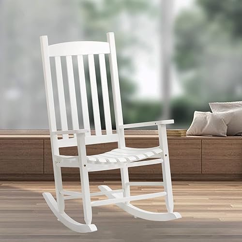 Miniatura 2 de BSTOPHKL Mecedora para exteriores con respaldo alto y pasamanos para jardín, porche, patio, color blanco