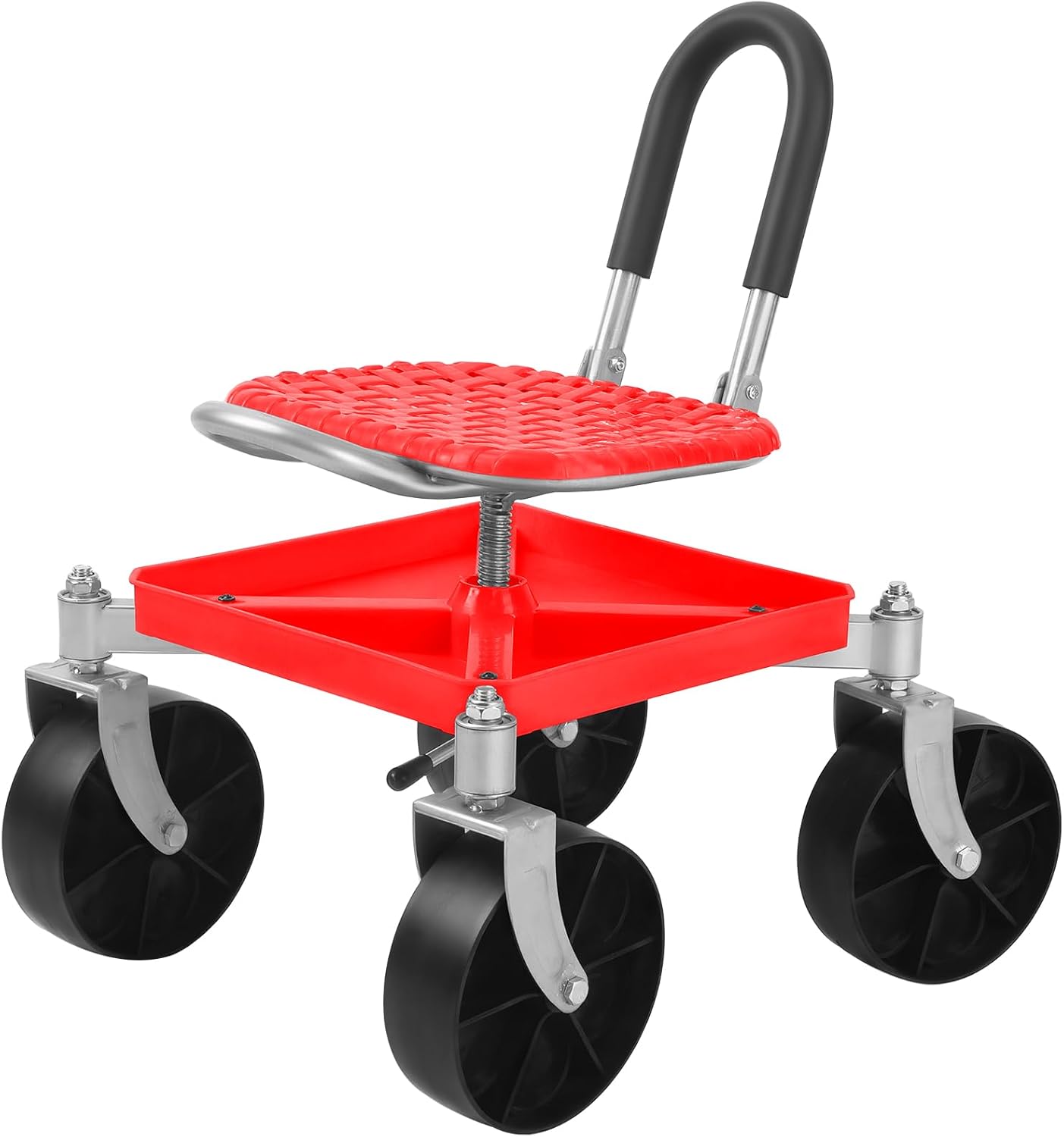 Rolling Garden Stool with Wheels, Portable Seat Cart for Adults and Seniors, Heavy Duty Adjustable Gardening-Stool for Planting, Easy Move Lawn Work Stool (Red-01)