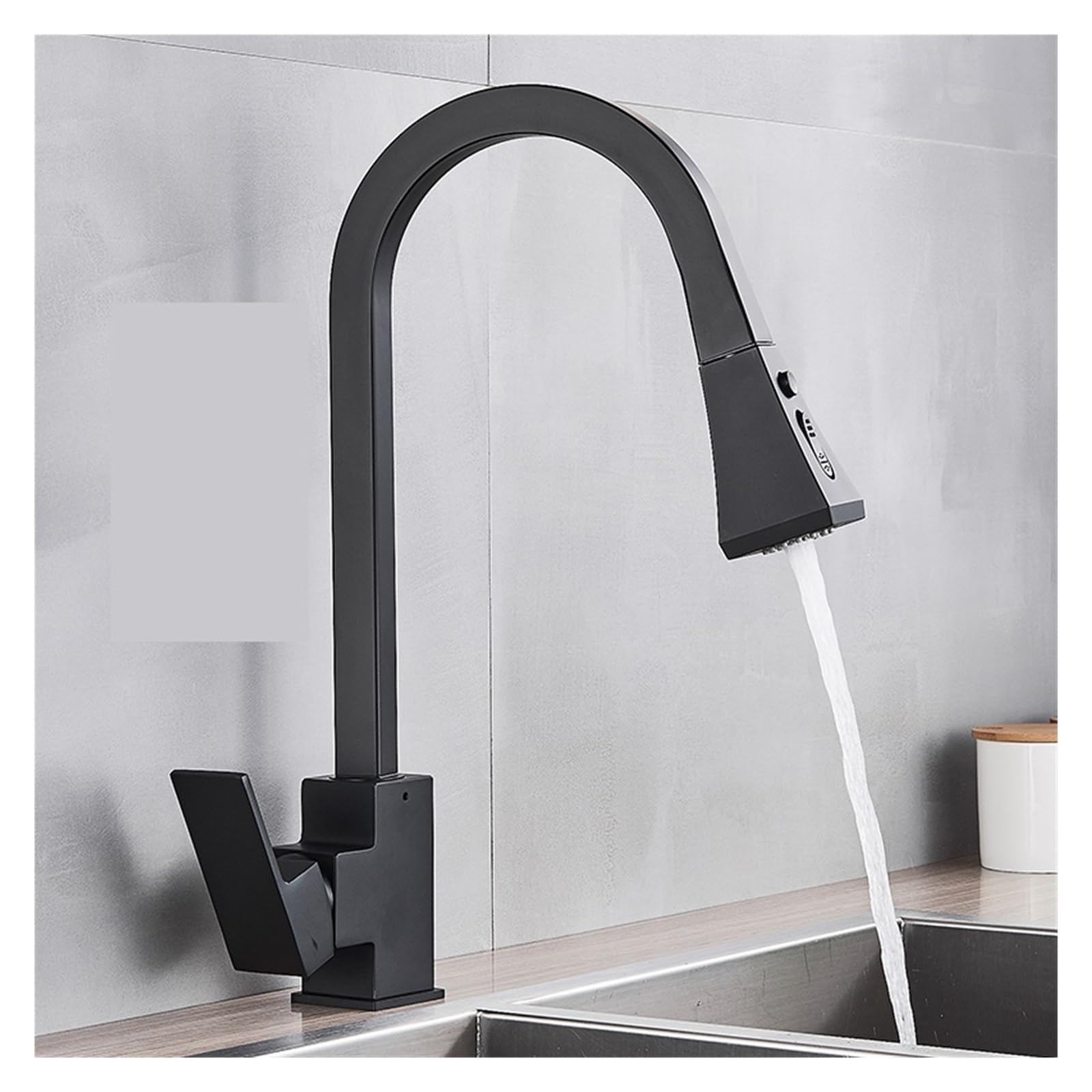 Yjyjy Matte Blacka01 Faucet Black Square Pull Out Kitchen Faucet Single Lever Hot Cold 360 Rotation Mixer Tap Basin Water Crane Tap For Kitchen Tap