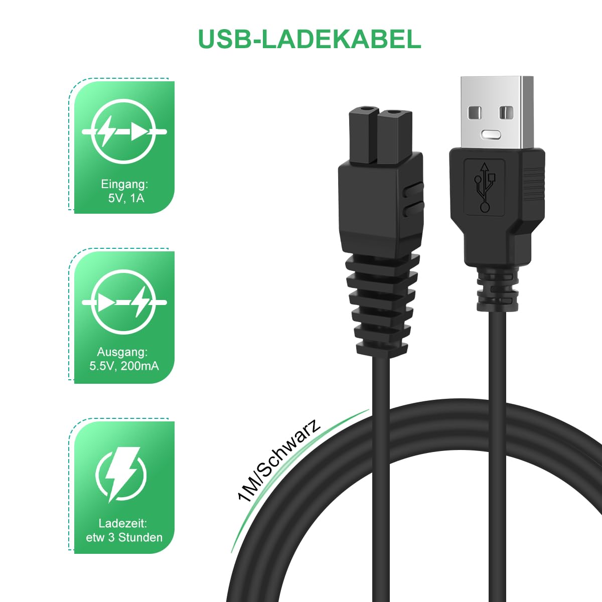 Lenink Cable de carga USB de repuesto de 100 cm, compatible con Gardena Set ClassicCut Li 9853, 9854, 9855 ComfortCut Li 9856, 9857, 9858 tijeras de césped (no compatible con batería Cut Li y conector