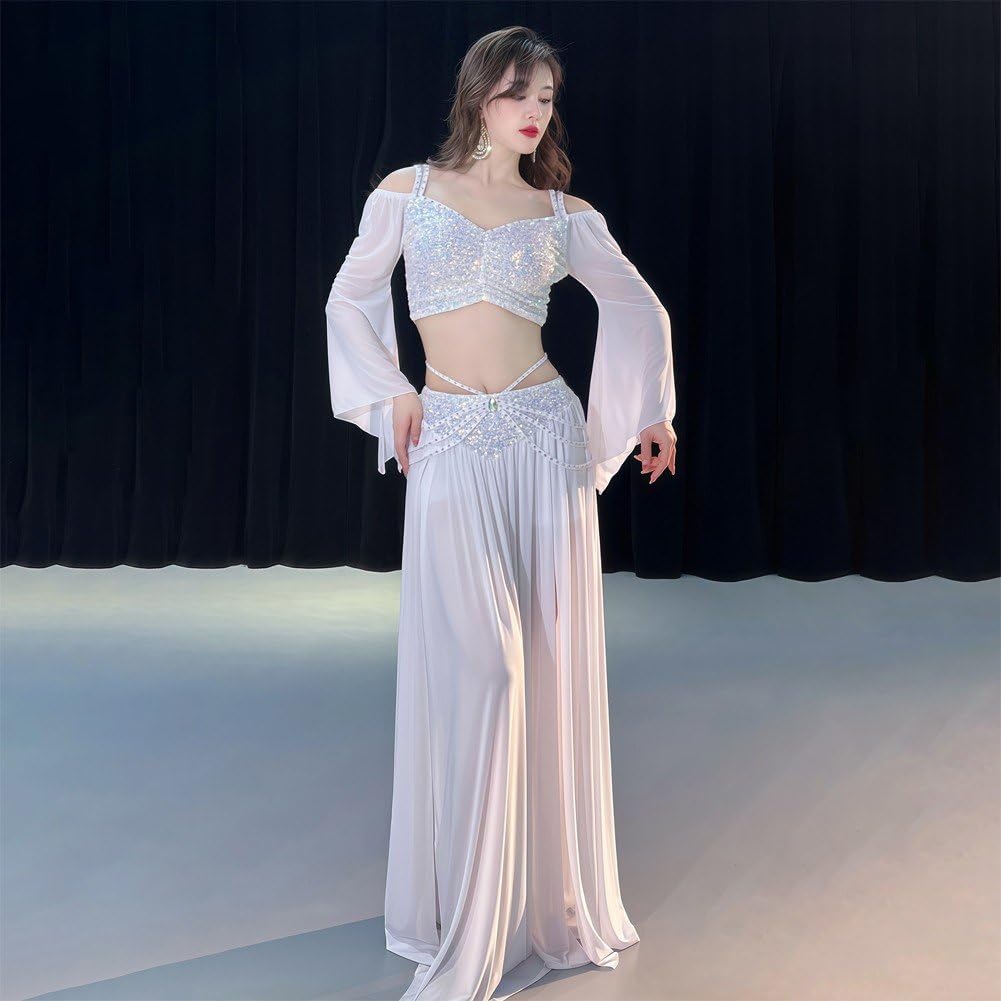 Dianzan Bauchtänzerin-kostüm Für Damen, Langes, Atmungsaktives Bauchtanzkleid Langen Ärmeln, Professionelles Tänzerinnen-Outfit, Bauchtanzrock, Tanzübungs-Outfit