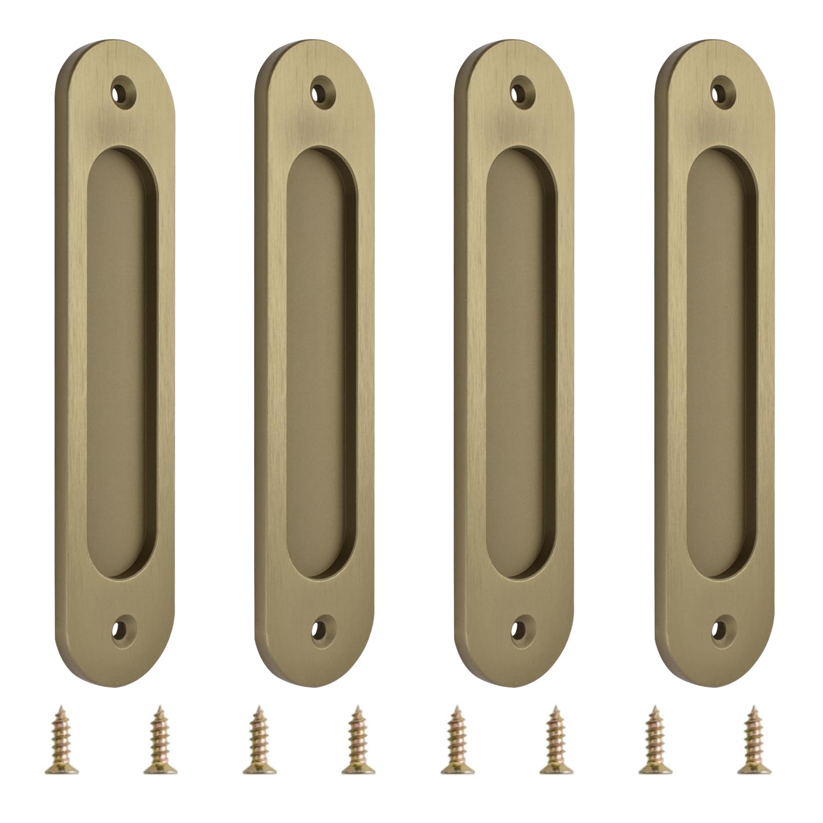 MOROBOR Oval Recessed Sliding Door Pulls, 4pcs Bronze Gold Flush Handles Aluminum Alloy Closet Door Finger Pull with Mounting Screws for Sliding Barn Doors(180mm)