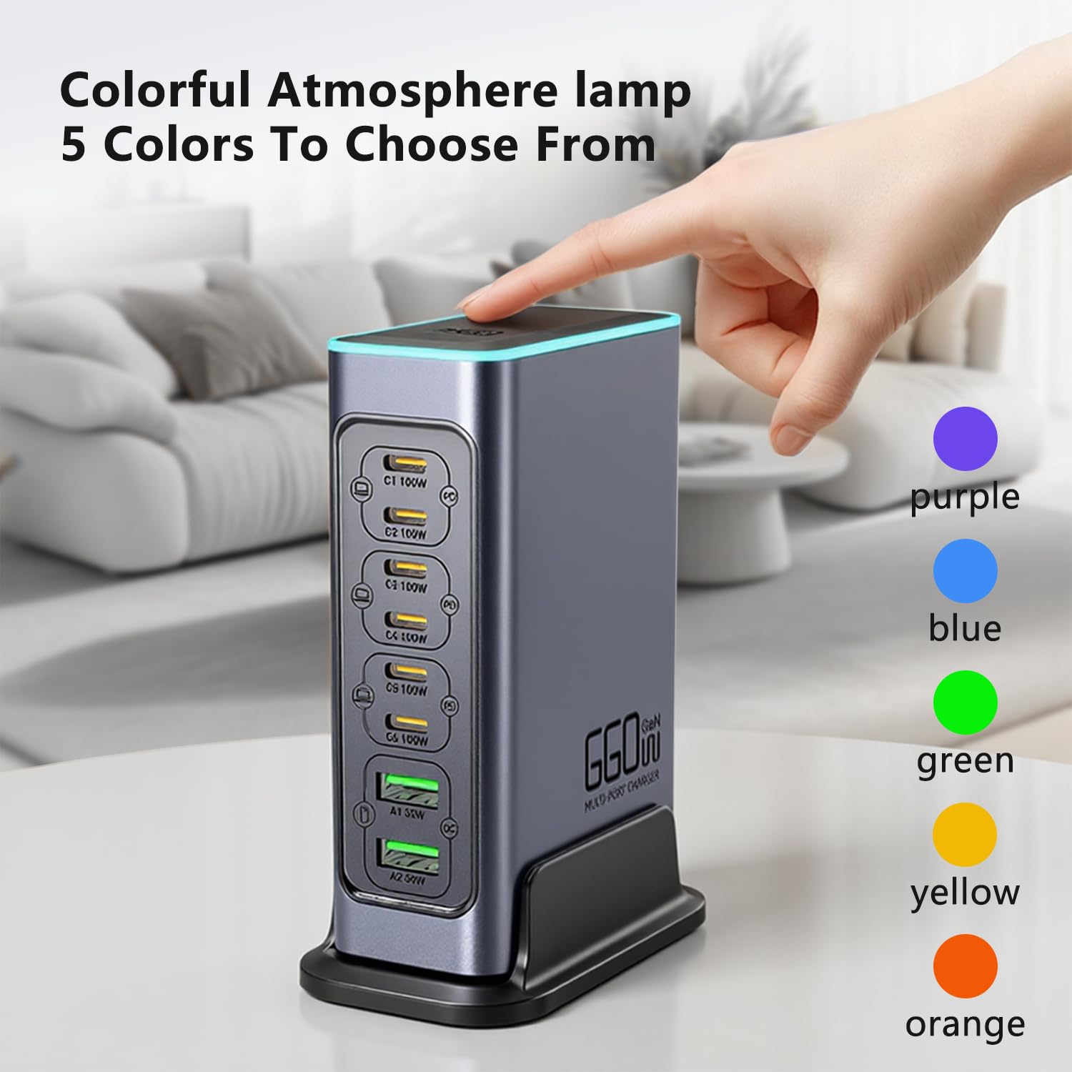 660W Caricatore USB C Multiplo, Hub di Carica Rapida PD 100W a 8 Porte con Tecnologia GaN, Alimentatore USB, Compatibile con Laptop, MacBook/iPad/iPhone/Samsung
