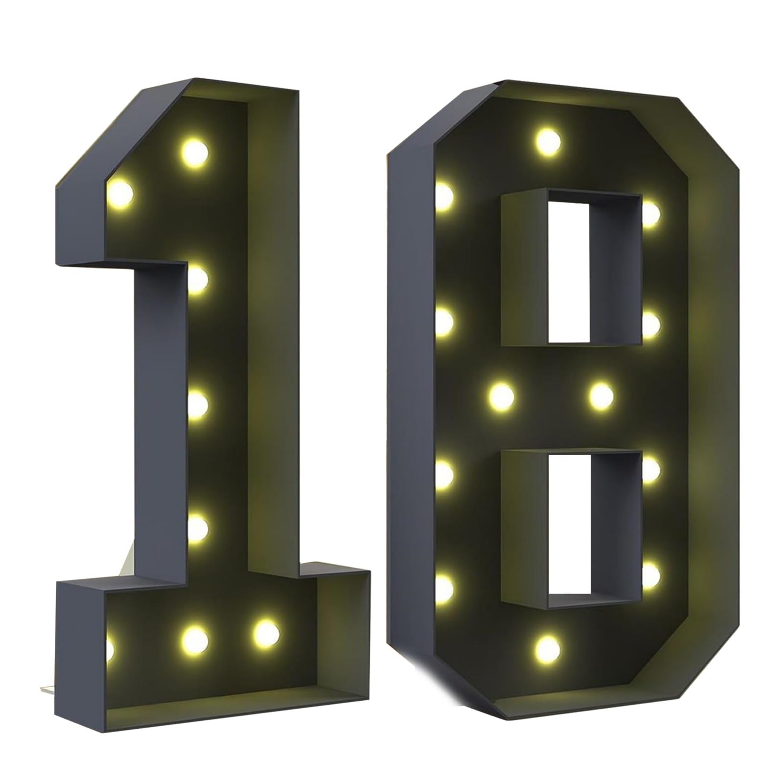 2.3FT/3.3FT/4FT Marquee Light Up Numbers, Black Giant Marquee Number 16 21, Pre-Cut Foam Board Set Can Be Used for Birthdays,Weddings, Party Anniversaries(18,120cm(4FT))