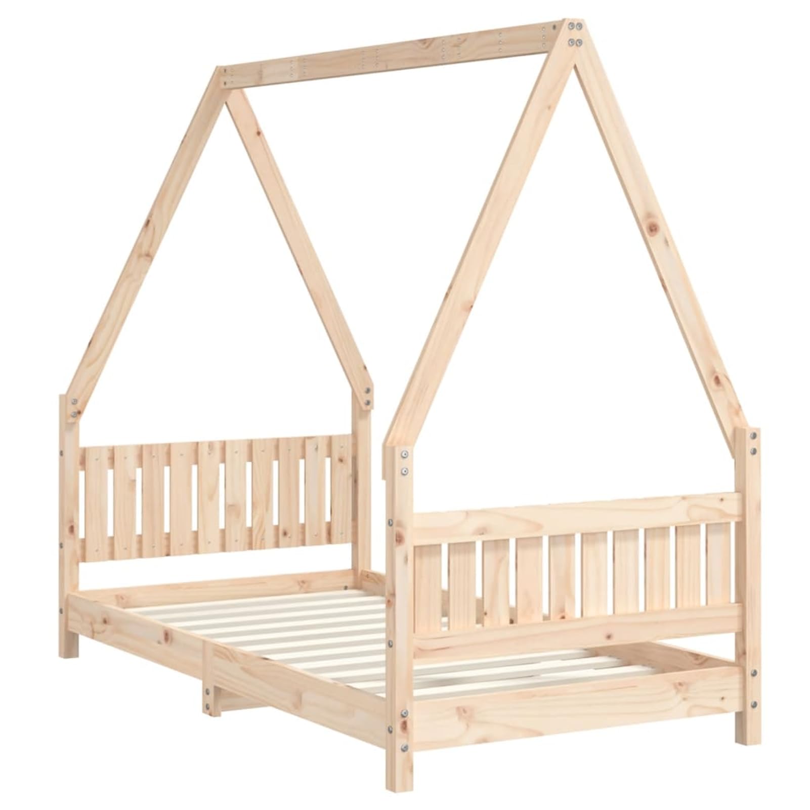 Holz Kinderbett Hausform | Massives Kiefernholz | 80x160 cm Matratze | Für Kinder ab 4 Jahren Model834504