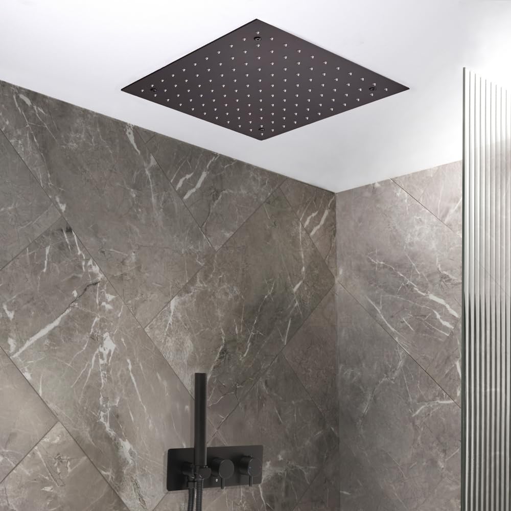 Milano Black Otto Thermostatic Mixer Valve 400Mm Rainfall Shower Head Handset