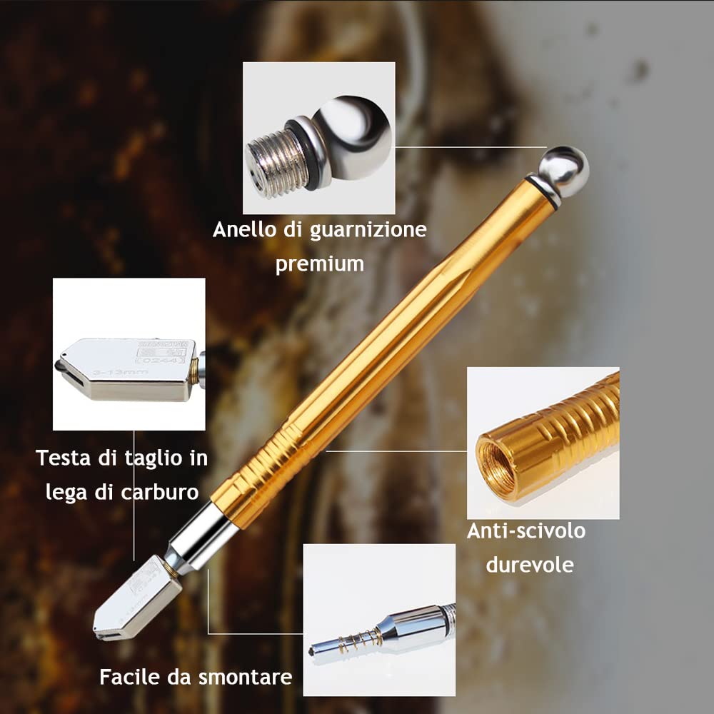 2 Pezzi Tagliavetro Piastrelle, Tagliavetro Professionale per Vetro di Taglio in Carburo di Tungsteno Tagli 3-15 mm Vetro con Impugnatura in Lega di Carburo