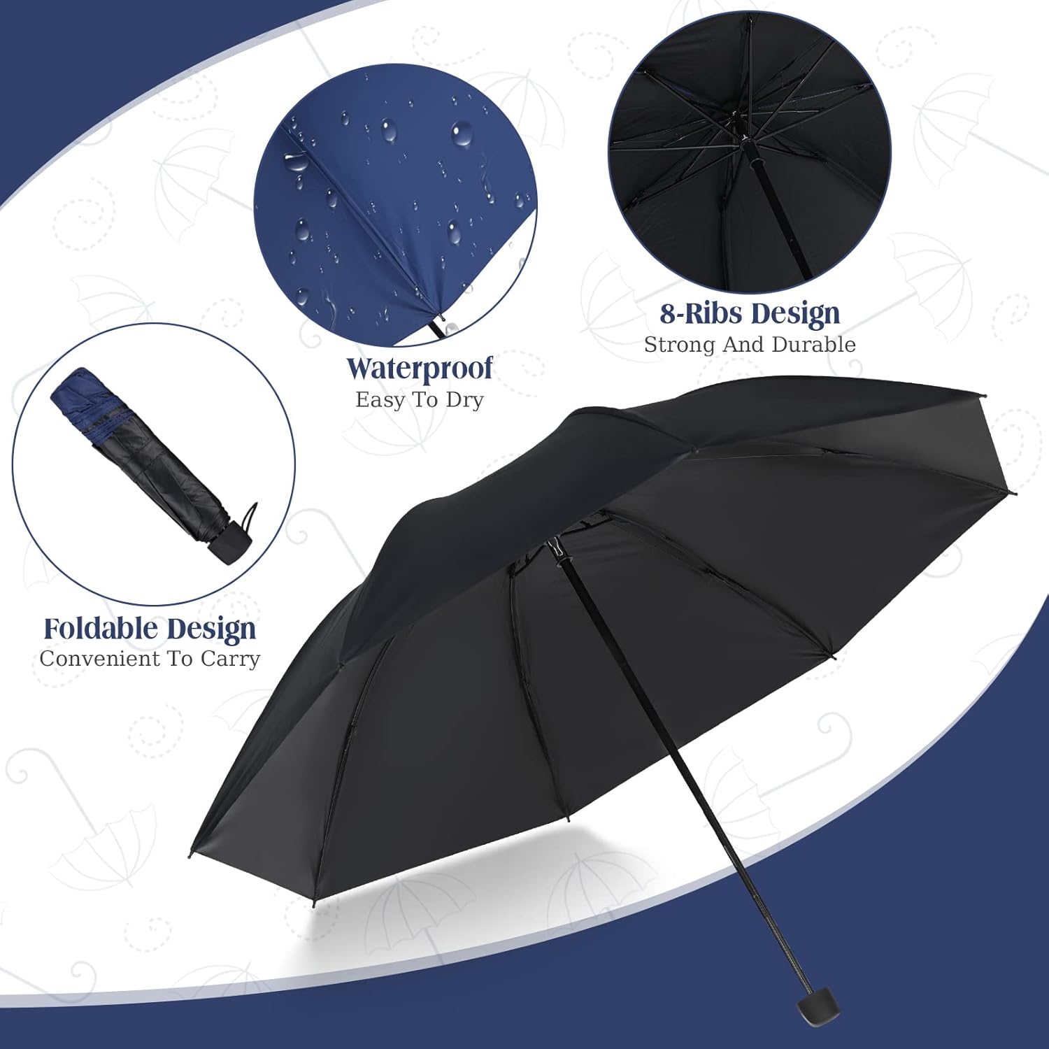 Hillban Set of 12 Windproof Travel Umbrellas Bulk Portable Folding Compact Umbrella for Rain Sun for Wind Backpack Men Women - Image 6