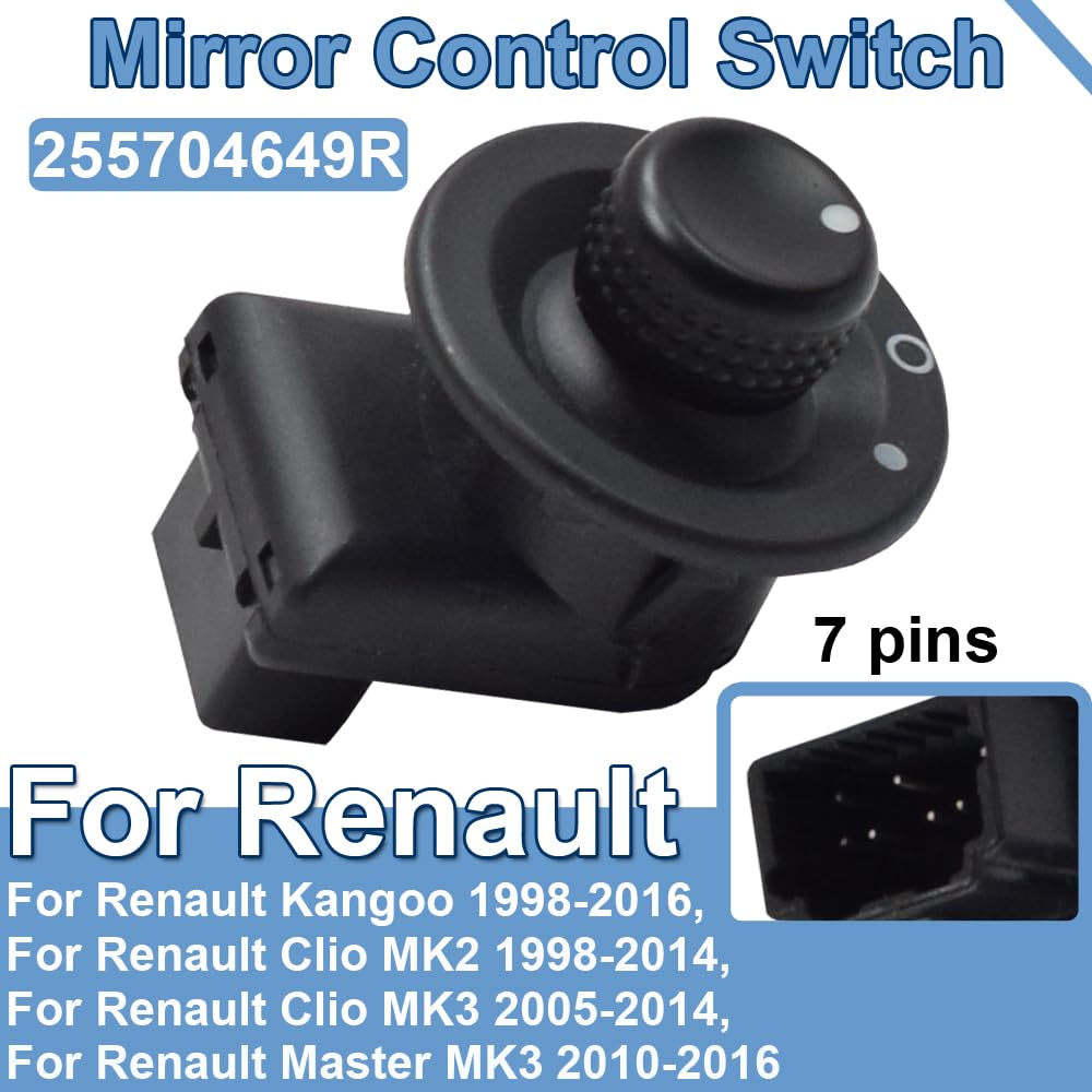 255704649R 8200214919 Bouton d'interrupteur de rétroviseur latéral électrique pour Renault Ka-ngoo Clio M-aster Modus Duster 2009-2016 7700429992 (Noir)