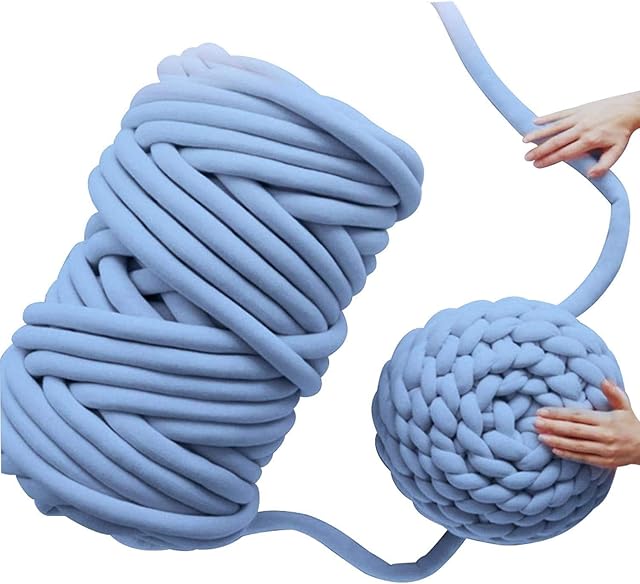 Super Chunky Yarn DIY Wool 65yds Hand-Knitted Yarn Super Coarse Line Knitting Wool Handmade Blankets Knot Pillow Cushion Bulky Thick Roving Washable (Blue)