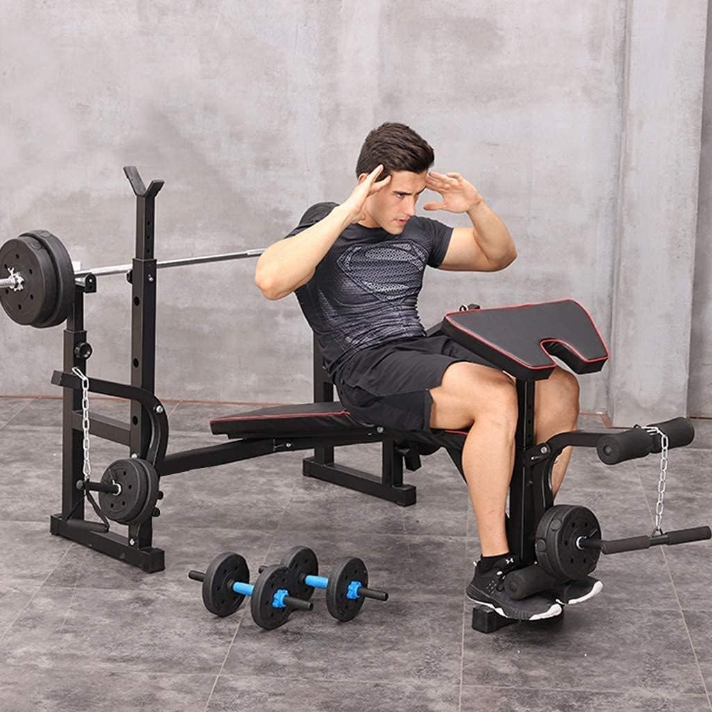 Fitness Dumbbell Bench Folding Olympic Weight Bench, Weightlifting Bench Press Bench with Preacher Curl, Leg Develope, Barbell Bed Rack Barbell Weight Rack for Full Body Workout Exercise Home