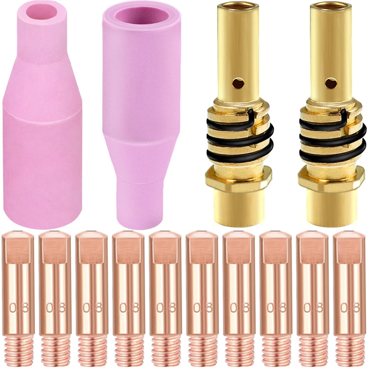 EATBALE 15AK Welding Torch Ceramic Nozzles Kit for MB15 15AK MAG MIG Welder Gun Accessories, M6 Contact Tip 0.8mm/0.030", Tip Holder Diffuser, Gas Nozzle Welding Device Consumables (14 Pcs)