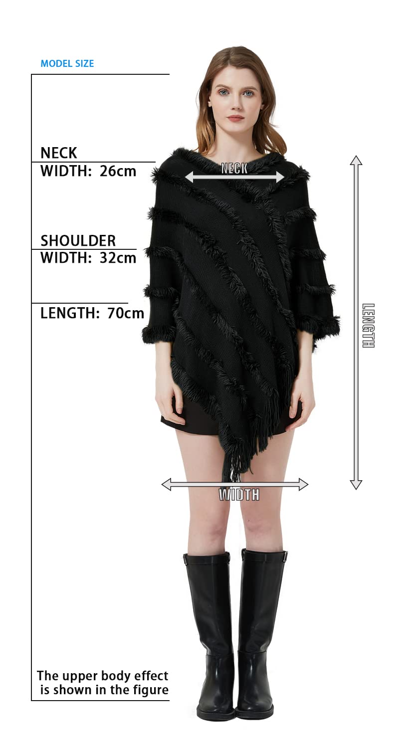 JFAN Poncho Donna Invernale Mantella Scialle in Maglia con Scollo a V Peluche Leggero Coprispalle Donna Elegante