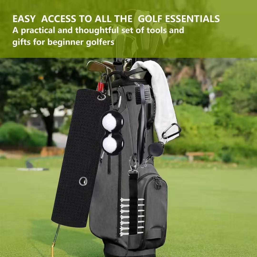 23P Golf Essentials Kit -Golf Green Fork, Golf Brush,Accessory Pack, Golf Towel, Golf Club Brush, Golf Ball Marker, Divot Repair Tool, Golf Ball & Golf Tee Holder,Golf Gifts for Men