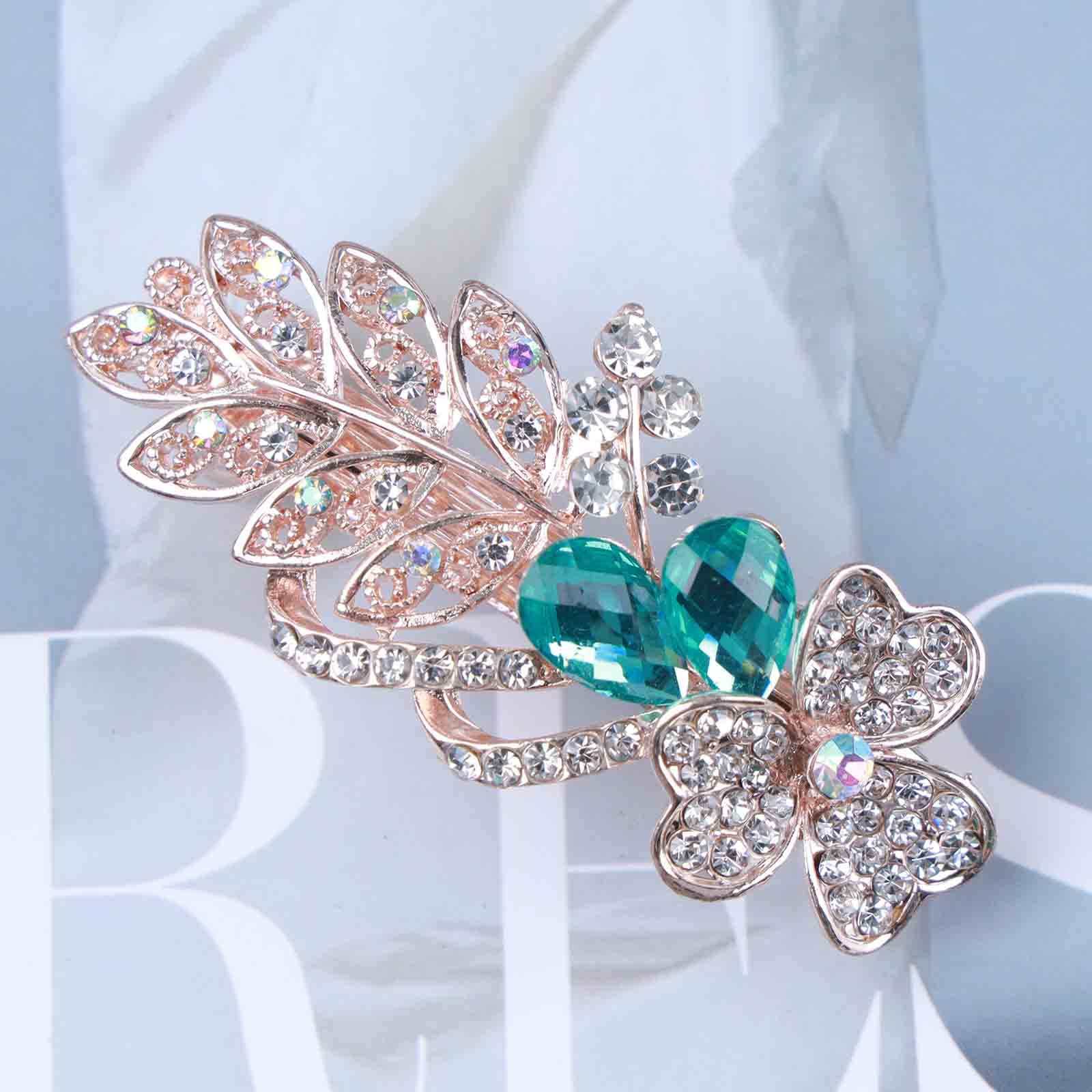 TseenYi Cristallo Fiore Capelli Barrette Clip Strass Foglia Capelli Barrette Strass Matrimonio Capelli Clip Barrette Brillare Nuziale Accessori Decorativi Copricapo Per Donne E Ragazze (cristallo Blu