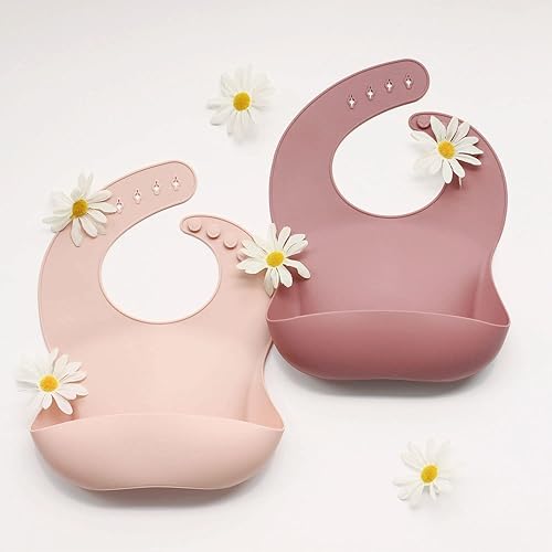 Miniatura 10 de Ginbear Baberos de silicona para bebés, baberos de alimentación impermeables con bolsillo para atrapar alimentos, baberos de silicona ajustables