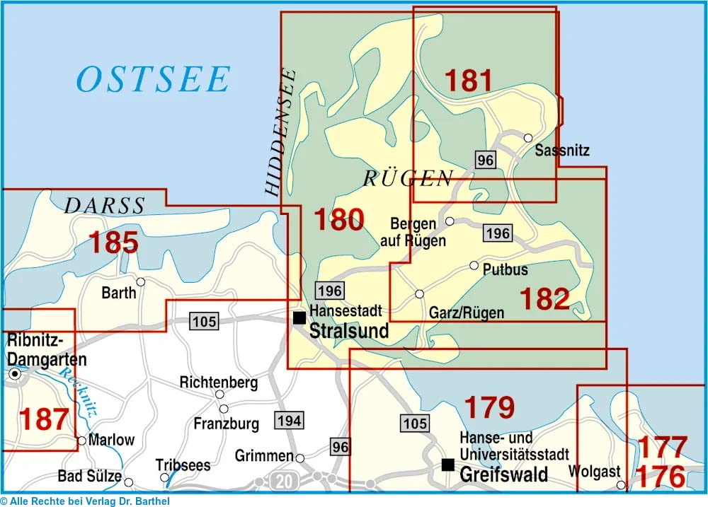 Insel Rügen Radwander- und Wanderkarte 1 : 50 000: Ausflüge zwischen Stralsund, Hiddensee, Bug, Wittow, Kap Arkona, Jasmund, Sassnitz, Putbus, ... ganze Insel auf einer Karte mit Begleitheft.