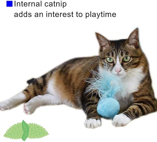 Miniatura 3 de Pelota de sonajero peludo para gatos con plumas y hierba gatera, bolas interactivas de pompones para gatos, suaves y ligeras, 2 pulgadas, paquete de