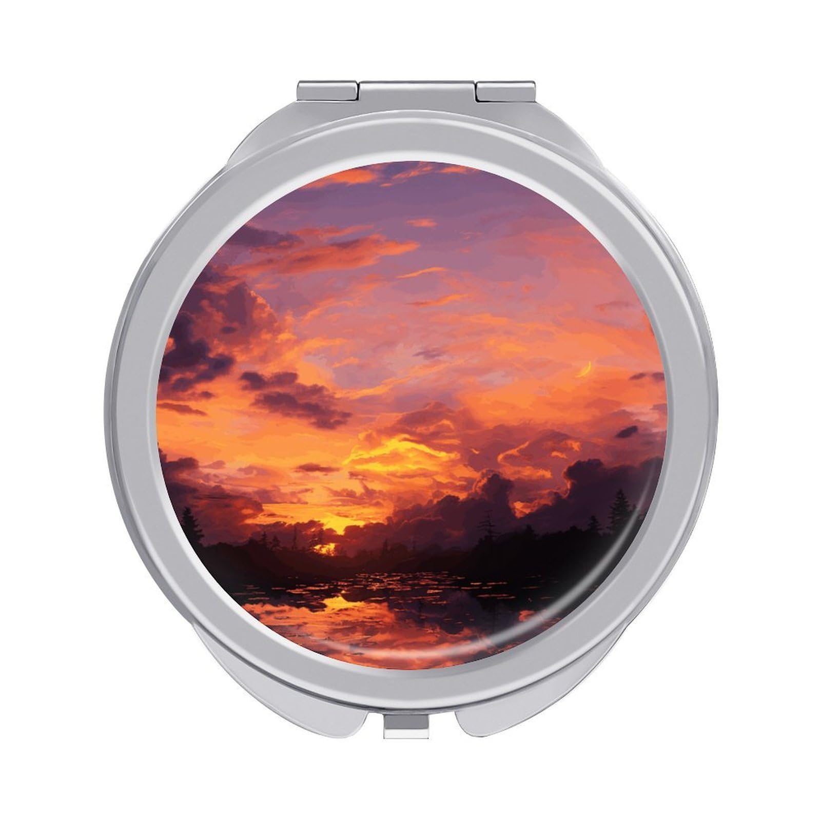 FekiLoot Sunset at Dusk Makeup Mirror Compact Round Travel Makeup Mirror Portable Folding Handheld Pocket Mirrors for Handbag and Purses Gift Mini Mirrors