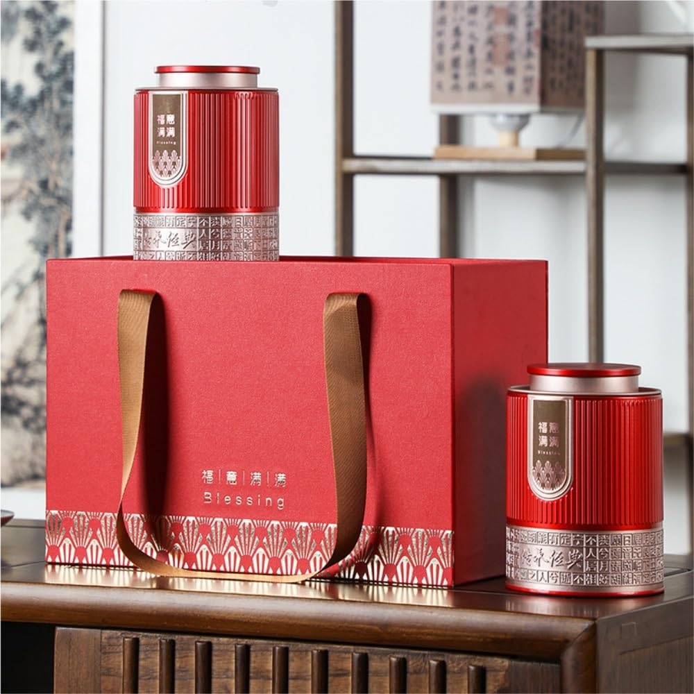 HLTYGWX Teedose, große Tee-Aufbewahrungsbehälter, Dosen, Weißblechdosen, Lebensmitteldosen, versiegelte Dosen, Retro-chinesisches Tee-Set, Doppeldosen, Geschenkbox-Set, Teedose (B)
