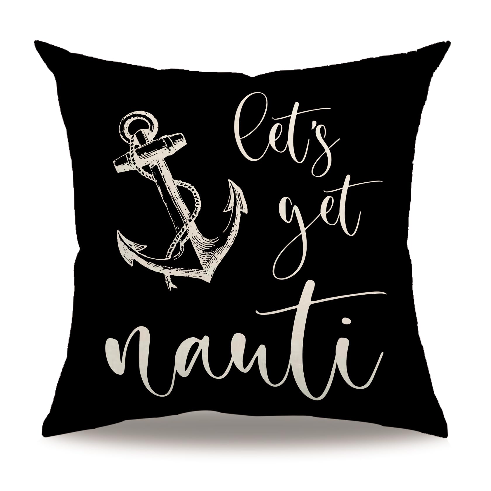 7COLORROOM Beach Theme Pillow Covers Double-Sided Printed Black Letβs Get Nauti Anchor Coastal Decor Cushion Covers Nautical Summer Home Decor Pillowcases 18βΓ18βfor Sofa Patio Couch (Black, 18βΓ18β)