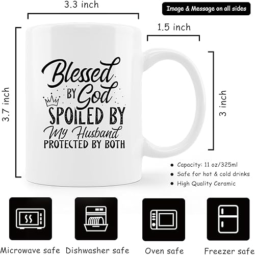 Miniatura 6 de uinwk Taza de café Faith Blessed By God Spoiled By My Husband con cita cristiana, regalos para mamá esposa, tazas de café Blessed Mom de 11 onzas