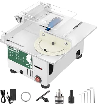 Huanyu Table Saw, 7-Speed Variable, Circular Tabletop Saw, 0-1.14 inches 0-29 mm Blade Lift, 180  Angle Adjustment, 9000 RPM, Cutting and Grinding, 96W, With Saw Blade, For Wood, Substrate