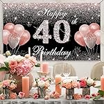 Happy 40th Birthday Backdrop, 40th Birthday Decoration for Women, 40 Birthday Party Yard Sign Banner, Forty Year Old Birthday Photo Props Decor Supplies, Fabric, Rose Gold - Image 3