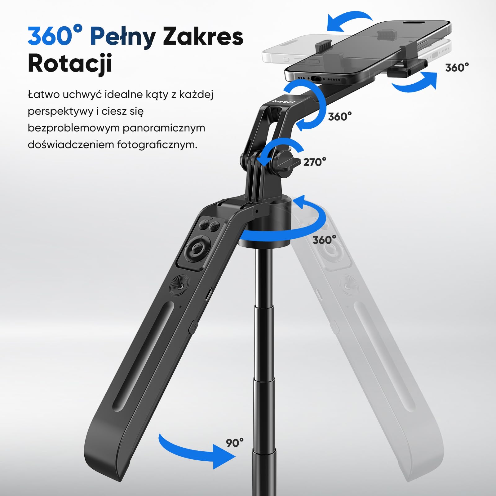 Jeebel Statyw z Śledzeniem Twarzy - 180cm Wysuwany Kijek do Selfie z Lampą LED/Sterowaniem Gestami/Zdalnym Sterowaniem/NO App/Obracany 360° - Stabilizator Gimbalowy do Telefonu DSLR Wideo Live Vlog