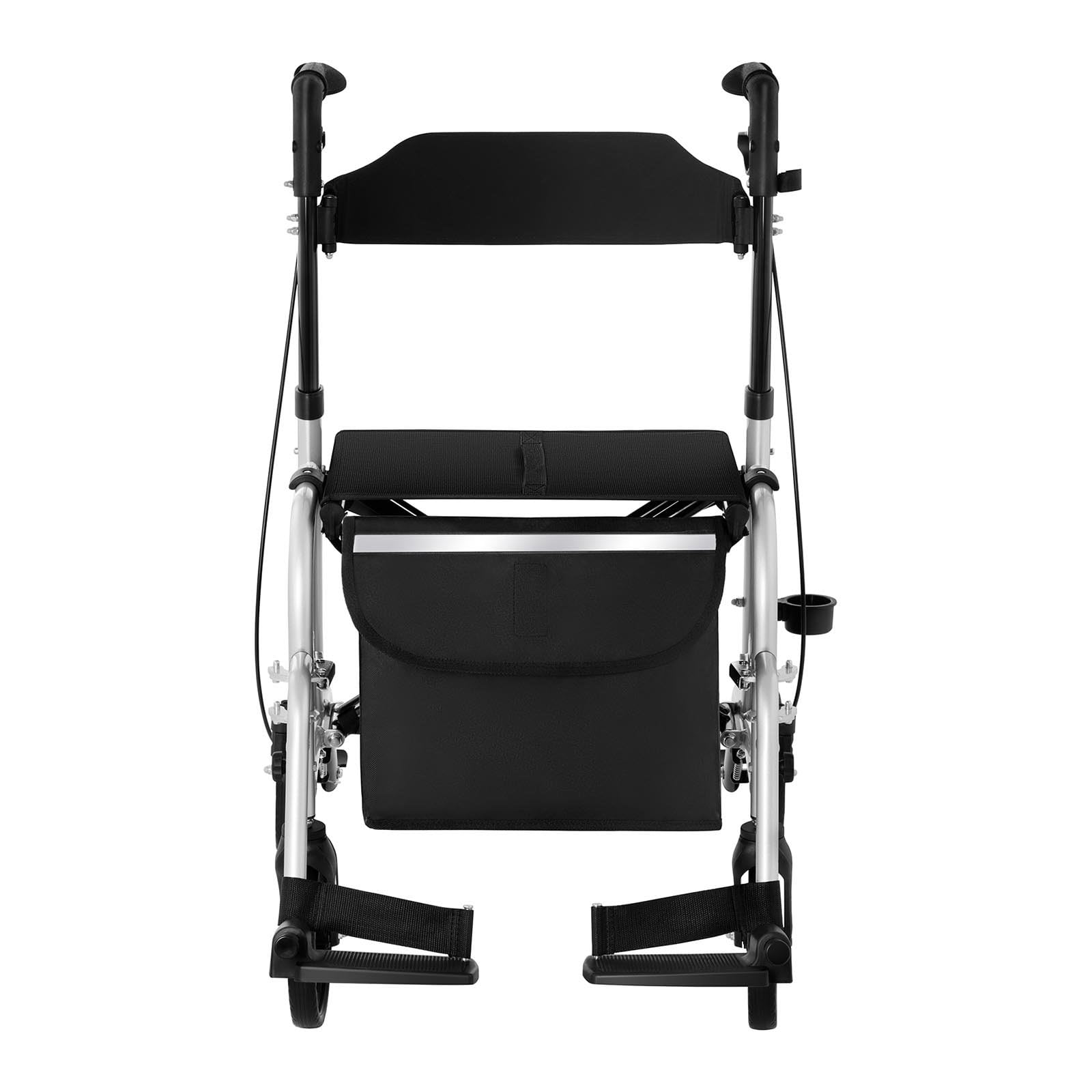 Deambulatore 2 in 1 Rollator per Anziani Sedia a Spinta per Trasporto UNI_ROLL_03 2in1 (Argento, 136 kg, Alluminio, Borsa per la Spesa, 4 Ruote)