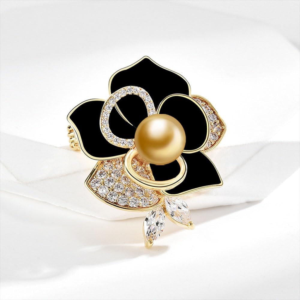 NONNYL Elegant South Sea Golden Pearl Brooch Pins Costume Jewelry For Women Fashion Christmas Gifts Wife Mom Girlfriend, Anniversary Birthday Fine Jewelry Gifts for Her NO1176