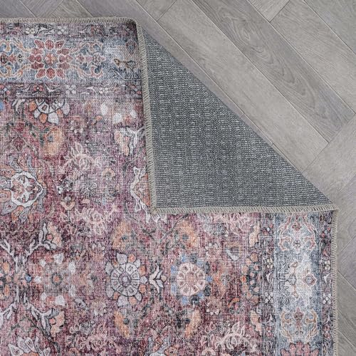 Rugshop Multi Transitional Vintage Bordered Runner Rug — Machine Washable, 2'6"x10' for Hallway, Entryway and Kitchen