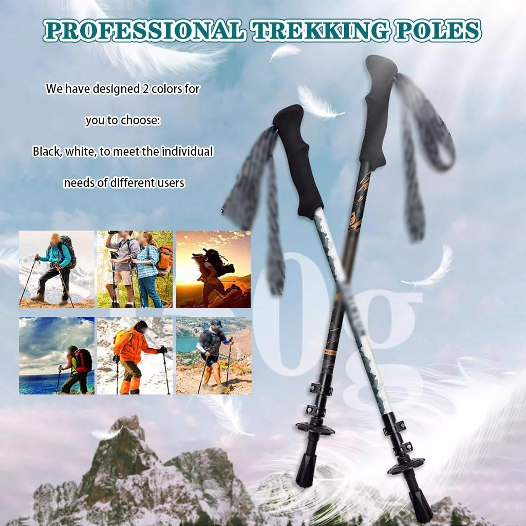 2-Pack Carbon Fiber Trekking Poles, Retractable Adjustable Nordic Walking Sticks, with Adjustable Wrist Strap, for Men and Women(Black Color)
